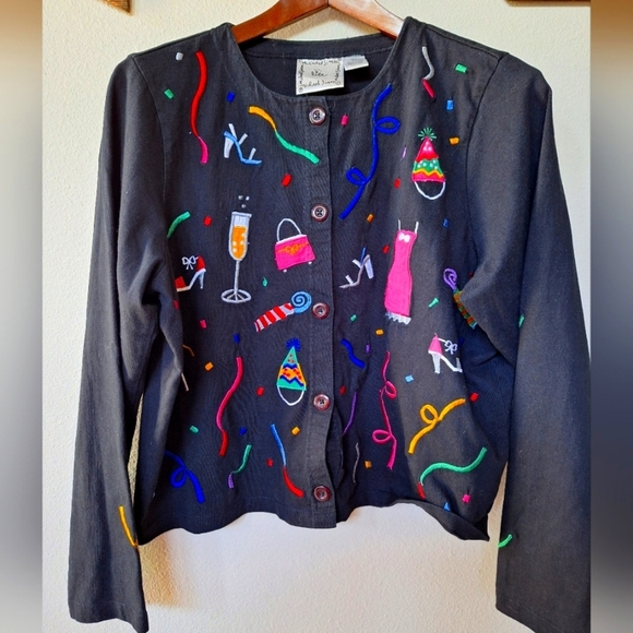Vintage Michael Simon Embroidered Party Celebration Cardigan. Womens size L - Picture 1 of 6